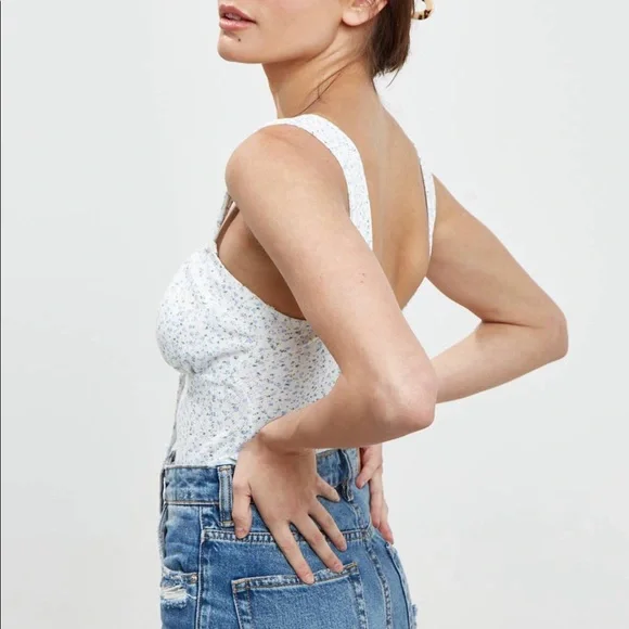 Blue Blush White Floral Bodysuit Front Tie - Picture 3 of 6